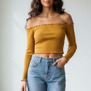 Better Be Mustard Off-Shoulder Crop Top